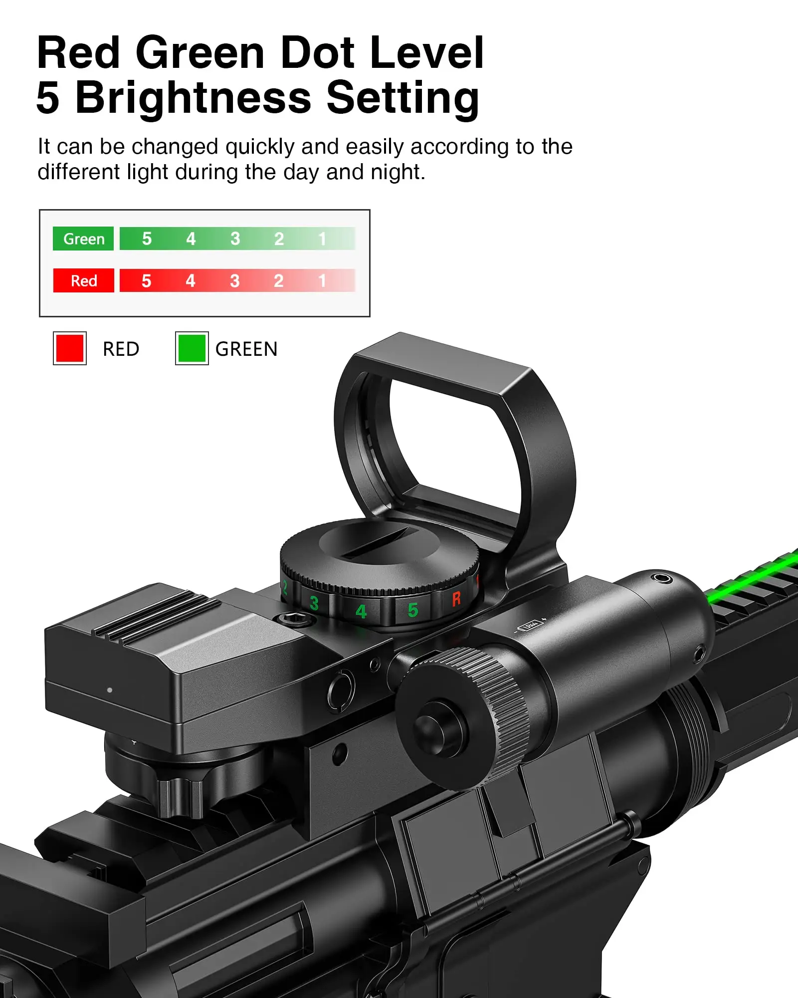 نطاق CVLIFE جهاز رؤية عاكس نقطة حمراء رؤية أحمر أخضر 4 بصريات شبكاني مع ليزر أخضر ومفتاح لوحة الضغط للسكك الحديدية 20 مم