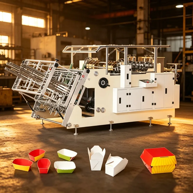 Corrugated Paper Box Making Machine Automatic Fast Food Carton Box Forming Equipment for Burger Pizza Takeaway Packaging