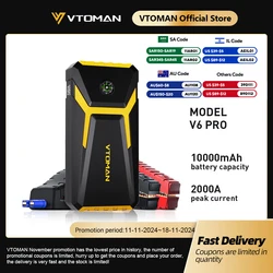 VTOMAN-Démarreur de voiture pour diabétique, chargeur de batterie de voiture, booster d'urgence automatique, dispositif de démarrage, banque d'alimentation, V6 Pro, 2000A