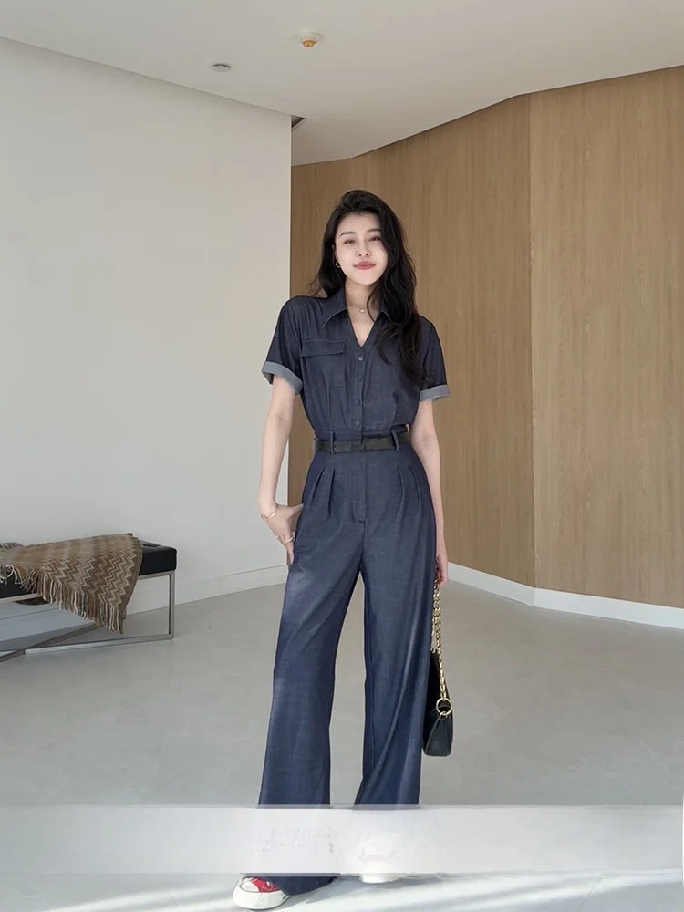 

Zhang a Xing Film Noir High Waist Straight Leg Jumpsuit Commute Versatile Vintage Sle Polyester Fiber Long Pants Jumpsuit