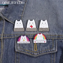 Cute Rainbow Cat Enamel Pins Custom I HATE EVERYONE EQUALLY Funny Kitten Brooches  Lapel Badge Backpack Jewelry Pin Accessories