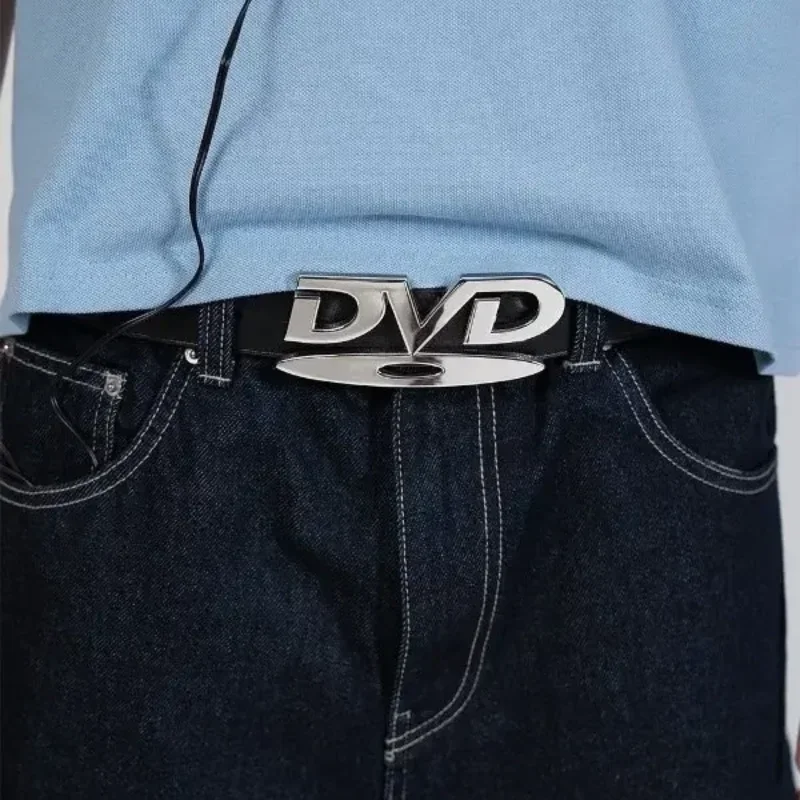 Unisex Retro DVD Buckle Belt, Nostalgic Decorative Waist Belt for Men Women, Versatile Black White Strap Matching Jeans