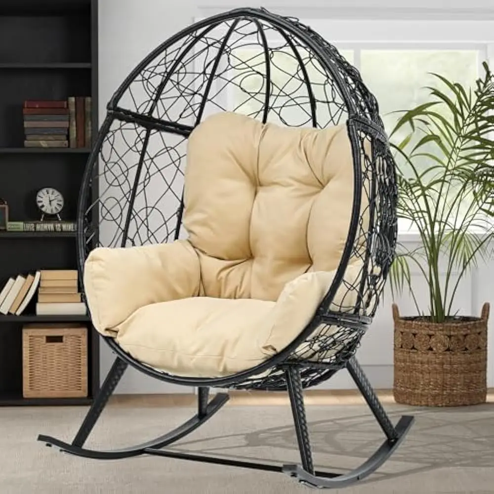 

Wicker Rocking Egg Chair, Rattan Rocking Chairs, Indoor/Outdoor Lounger for Patio, Backyard, Living Room, Garden Egg Chair