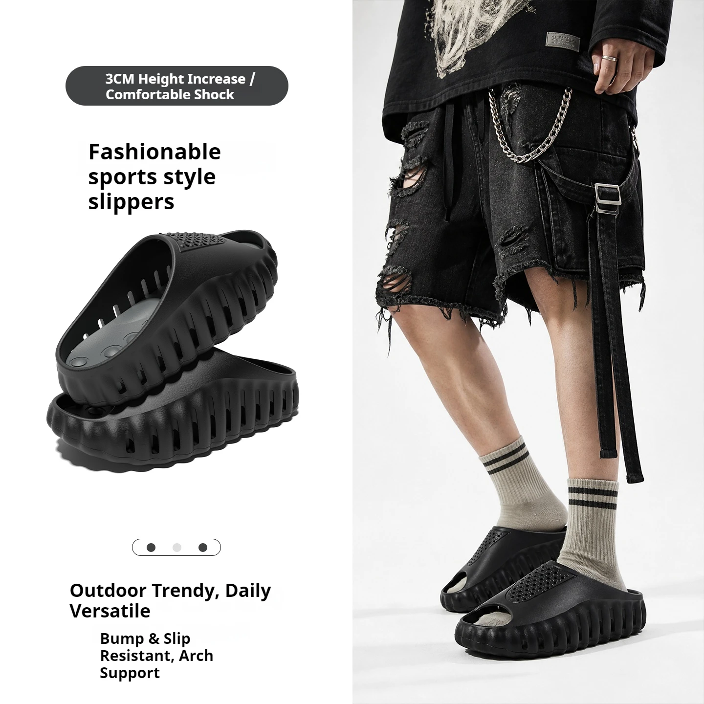 Abnehmbare Einlegesohle EVA-Slipper für Herren, 3 cm dicke Sohle, atmungsaktiv, hohl, rutschfest, für drinnen und draußen, Sommerslipper – Detail 5