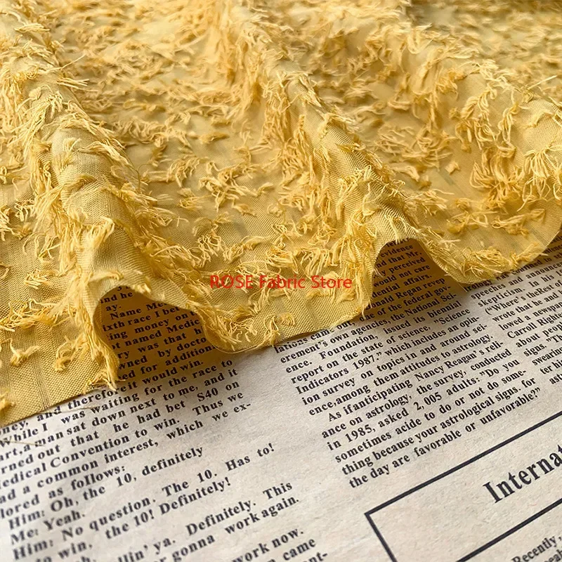 Kain Sifon Kuning Jacquard Rumbai untuk Kemeja, Gaun Pengantin, Jahit DIY, Kain Desainer, Pertunjukan Gaun