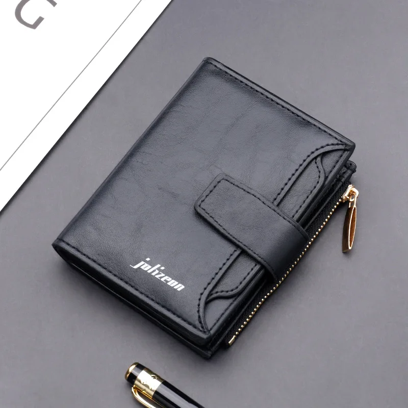 Men\'s Short 15 Card Slot Buckle Wallet PU Leather Folding Purse Fashion Matching Man Business Zero Zipper Wallet New 2022