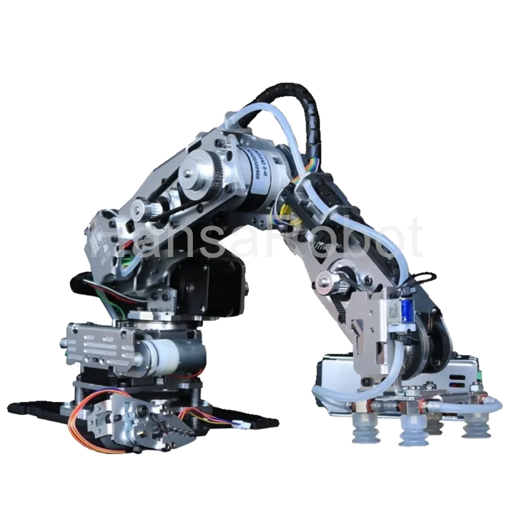 

Arduino 4 DOF Metal Robot Arm with Big Load Suction Pump Stepper Motor Industrial Robotics Model Multi Axis Claw Clamp