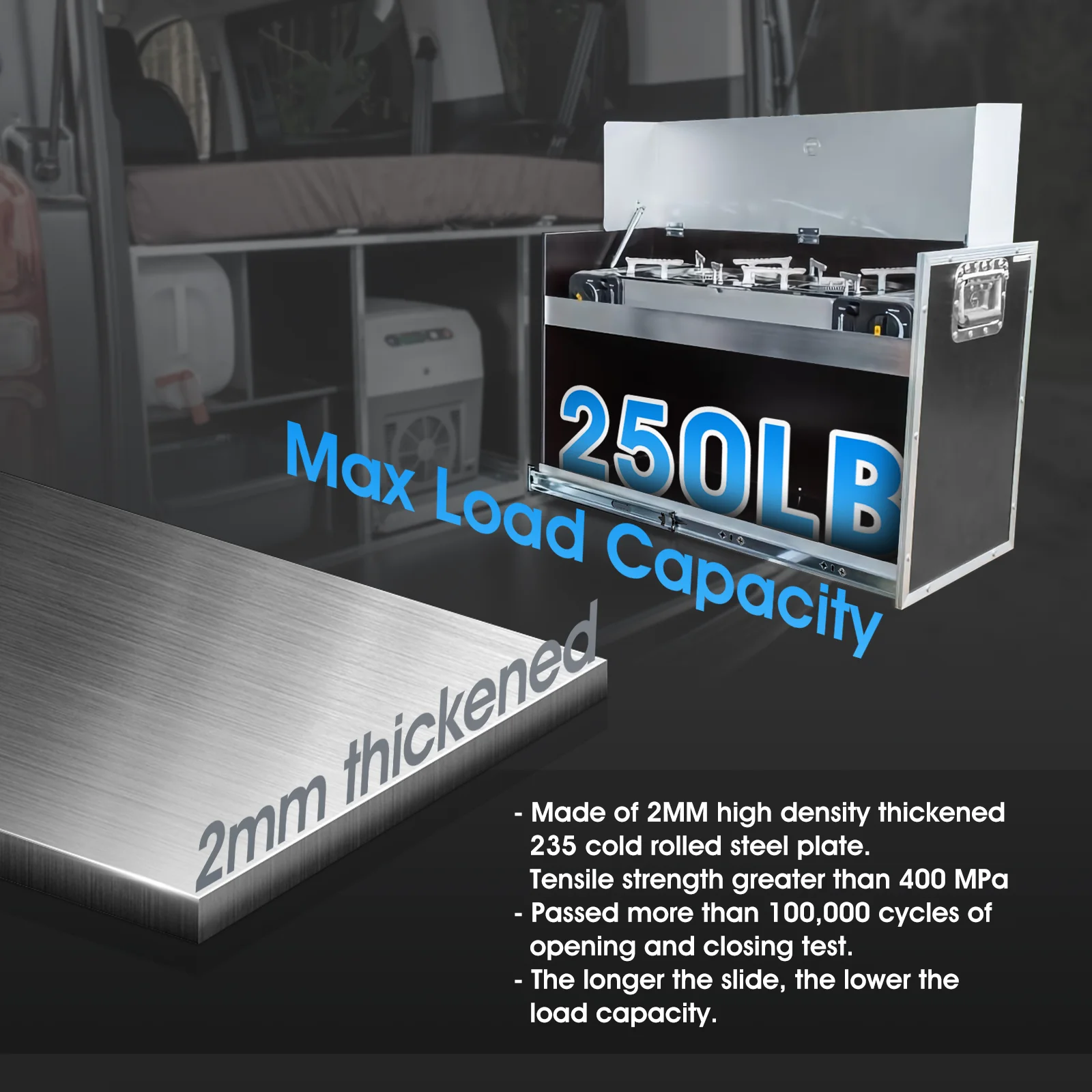 AOLISHENG 53MM Heavy Duty Drawer Slides 250 LB Load Capacity Ball Bearing Industrial Runners Locking Rails 1 Pair