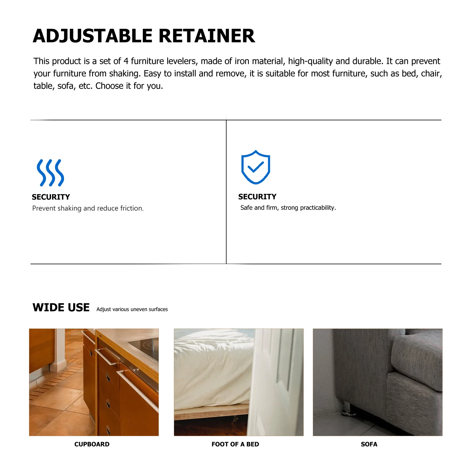 

4Pcs Furniture Levelers Heavy Duty Iron Material Anti-Shake Stabilizers for Bed Chair Table Sofa Cabinet Furniture Accessories
