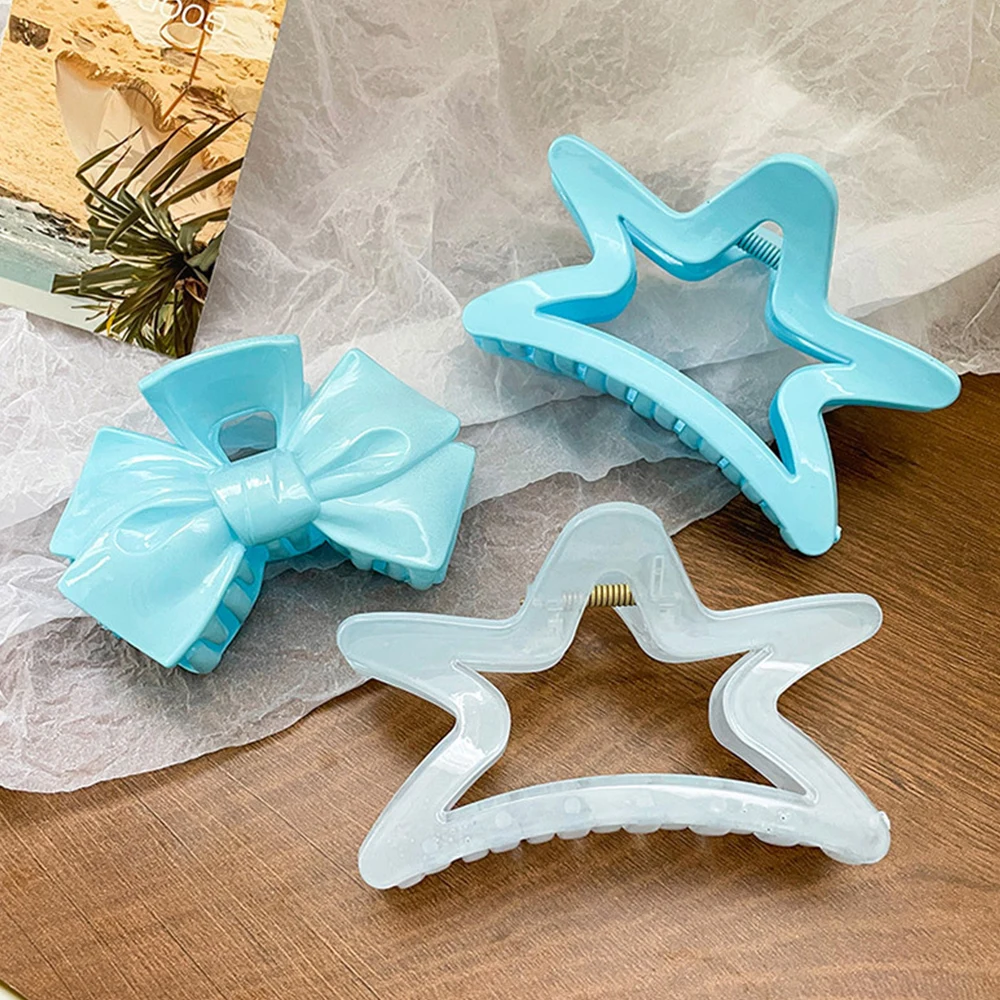 

Jelly Blue Bowknot Long Hair Clips Cute Bow Hair Claws Hair Accessories Large Acrylic Ponytail Grab Women Headwear Wholesale