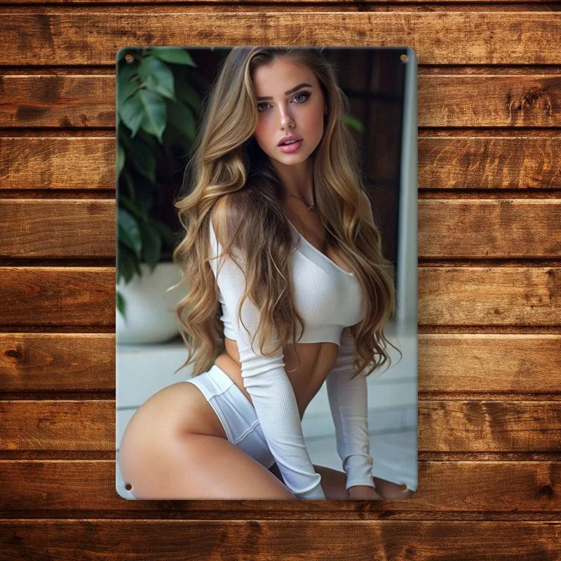 Vintage Metal Tin Sign, Sexy Blonde Beauty Wall Art, Retro Home Decor for Bar Cafe