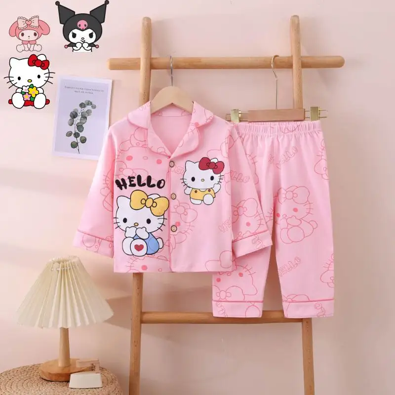 

Домашняя одежда для девочек с героями мультфильмов «Hello Kitty», Kuromi Kawaii Sanrio, весенне-осенние новые брюки с длинными рукавами, пижамный костюм, модный костюм