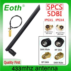 EOTH 5pcs 433Mhz Antenna 5dbi SMA Male 433 MHz IOT Antena Rubber Aerial Wireless Repeater Lorawan IPEX1 4 MHF4 PIGTAIL EXTERNAL