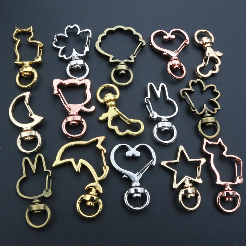 10pcs Cat Heart Snap Hook Trigger Clips Buckles For Keychain Lobster Clasp Hooks Key Ring Jewelry Supplies