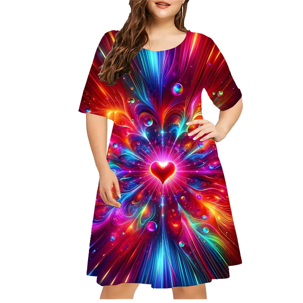 Dreamy Cloud Tie Dye Gradient Dress Women Sweet 3D Print Short Sleeve Loose Oversized Dress Casual Summer Plus Size Clothing 9XL