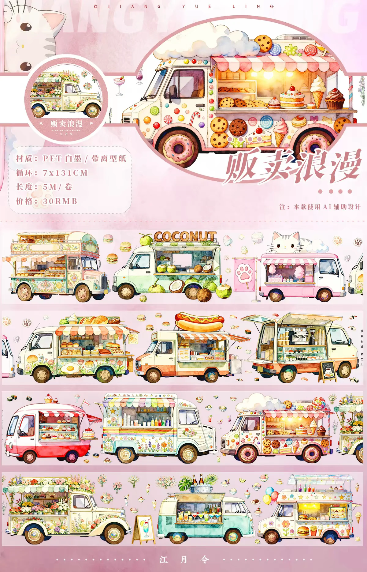 White Night Circus Carnival PET Washi Tape, Fairy Tale Town Scenery Journaling Sticker for Scrapbooking Decor