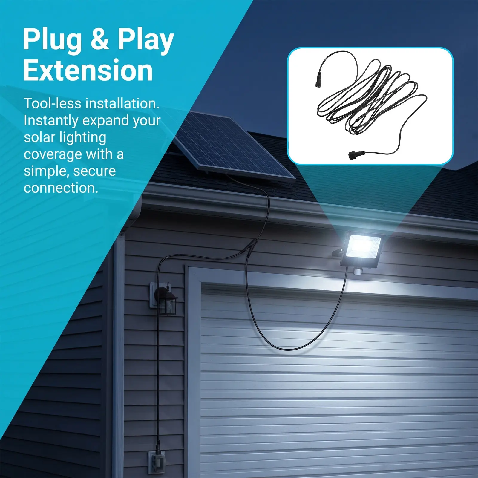 16Ft Solar Extension Cable Pure Copper Wire Core Weatherproof Outdoor Light Extension Wire for Patio Garden Yard String Lights