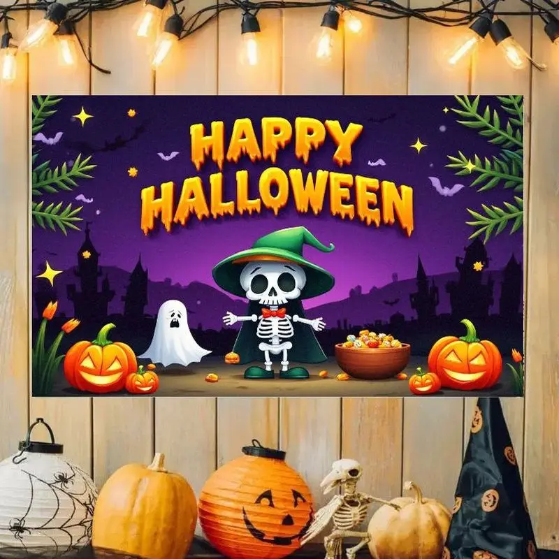 VIKAMA Halloween Tapestry Happy Halloween Cartoon Skull Pumpkin Lantern Background Wallpaper Children's Room Party Decoration