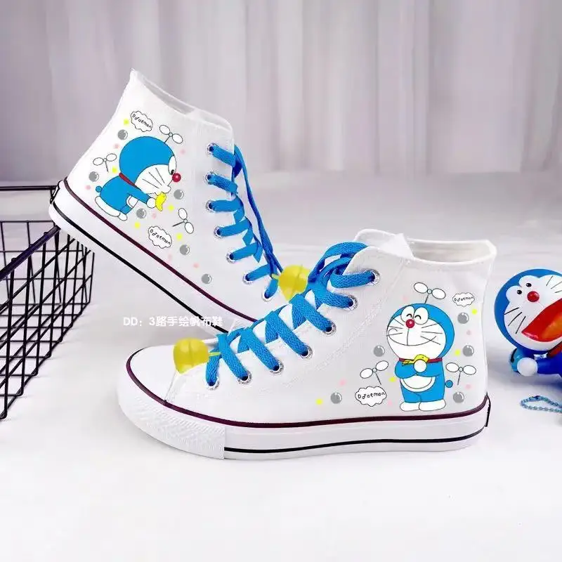 Doraemon real pictures high top man's plus size white 2025 new Canvas shoes Casual drop shipping hello kitty women's skate shoes