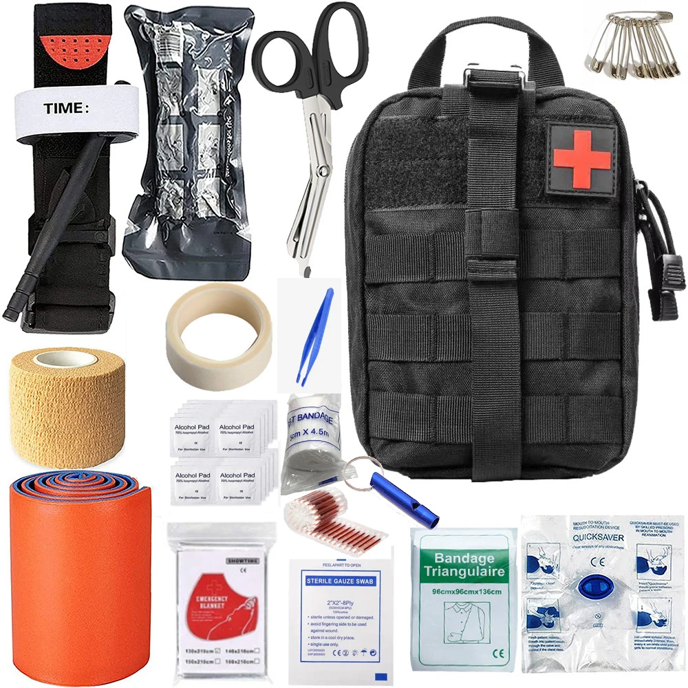 60 pieces of 17 kinds First Aid Kit Pouch Outdoor Bag Camping Equipments Medical Bag Self-defense carrying bag