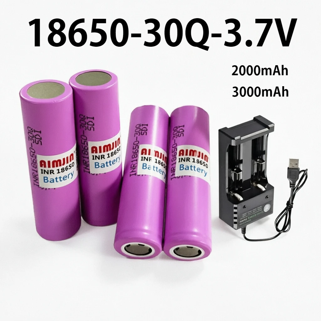 

INR18650 30Q 3.7V With USB Charger 2000/3400mAh Rechargeable Battery , For Our 18650 Toys, Tools, Flashlight Batteries, Etc