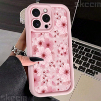 Pink Peach Flower Phone Case For iPhone 16 16E 15 14 13 12 11 Pro Max X XR XS Max 7 8 Plus Anti-Drop Silicone Soft Cover