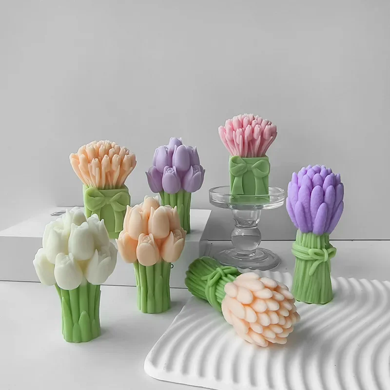 

3D Tulip Bouquet Silicone Candle Molds Handmade Lavender Flower Soap Plaster Resin Crafts Mold DIY Chocolate Cake Baking Tools