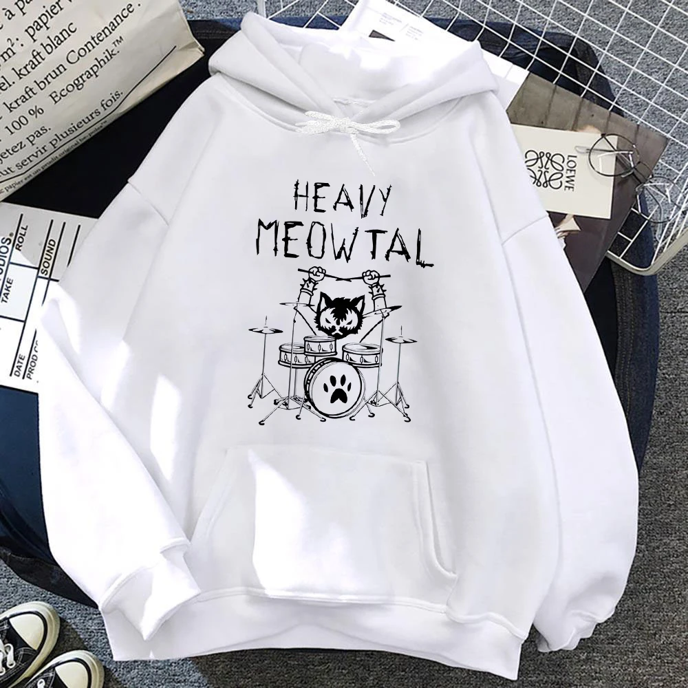 

Heavy Meowtal Cat Metal Music Graphic Hoodies Women's Gift Idea Funny Pet Owner Streetwear Latest Printed Fashion Woman Tops