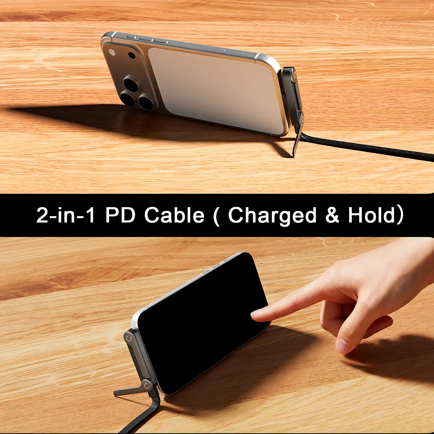 2 IN 1 Dual Type-C Cable SmartPhone Folding Bracket 240W Fast Charger PD Data Wire Multi-Function USB-C Cable Desktop Holder