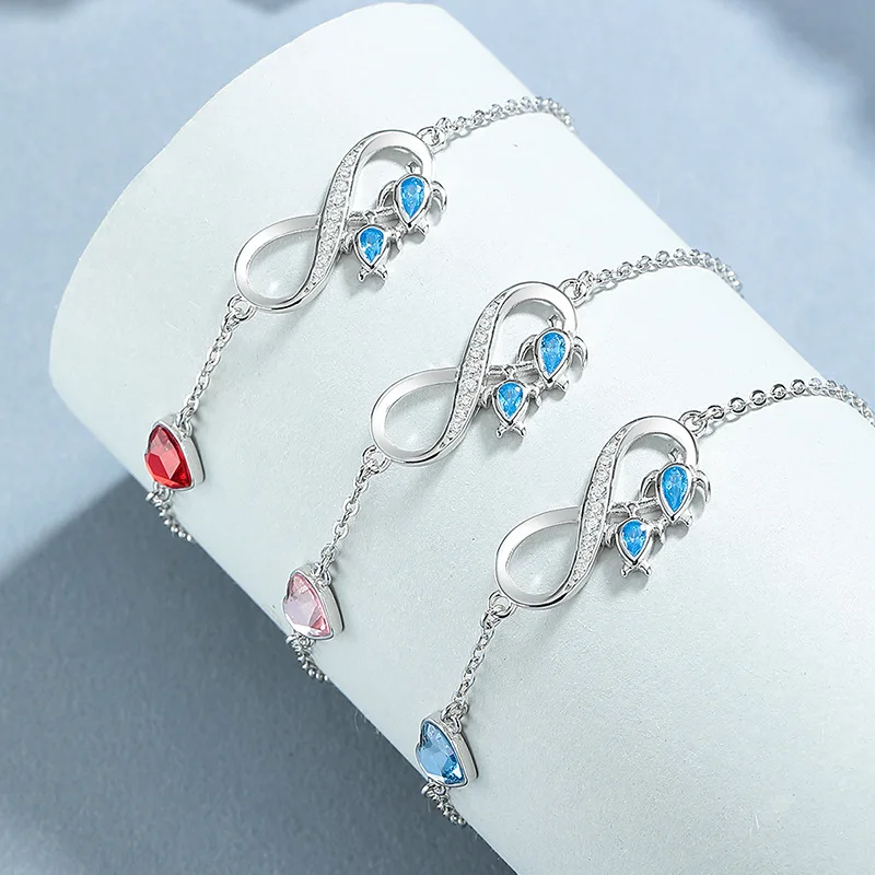 S925 Silver Infinity Heart Zircon Bracelet Colorful Diamond Trendy Personalized Women Wrist Jewelry