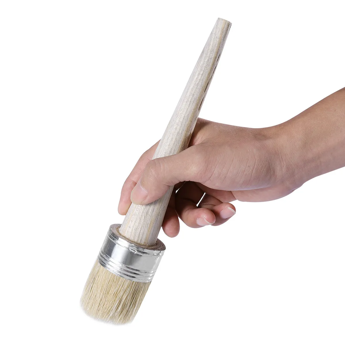 Paint Wax Brush Round Head Large 1.5 Inch Natural Bristles Ergonomic Handle Precise Control Furniture Restoration Wax Finish