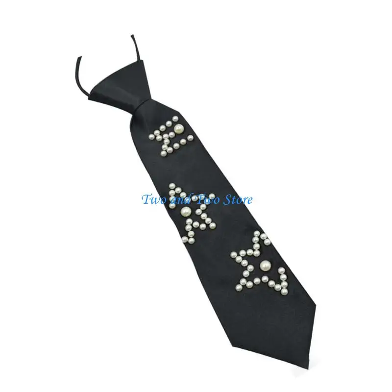 HX6F Modern Pearls Accent Necktie Comfortable Polyester Neckwear Professional and Casual Wear Solution