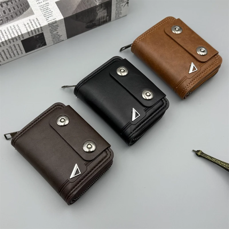 

Luxury Design Men's Short Retro Wallet Multi Slot Purse Style Zipper Multi Compartment Wallets Buckle Multifunctional Male 지갑