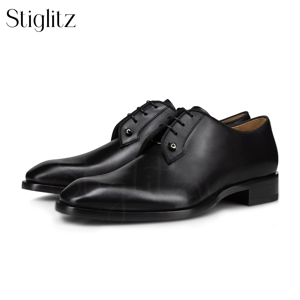 Patent Calfskin Oxford Shoes Metallic Pin Buckle Black Leather Derby Shoes Designer Style Lace up Shoes Banquet Leather Shoes