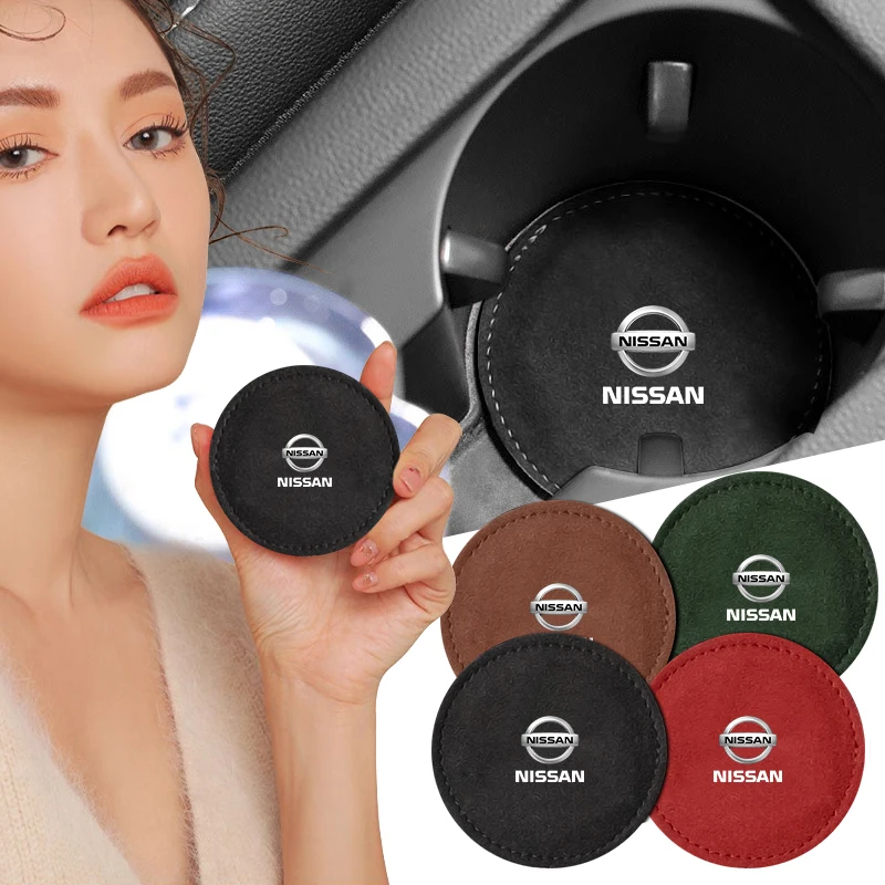 

New Car Cup Holder Pad PU Leather Slot Non-slip Coaster Mat For Nissan Nismo GTR Tiida Sylphy X Trail T30 Almera Qashqai J10 J11