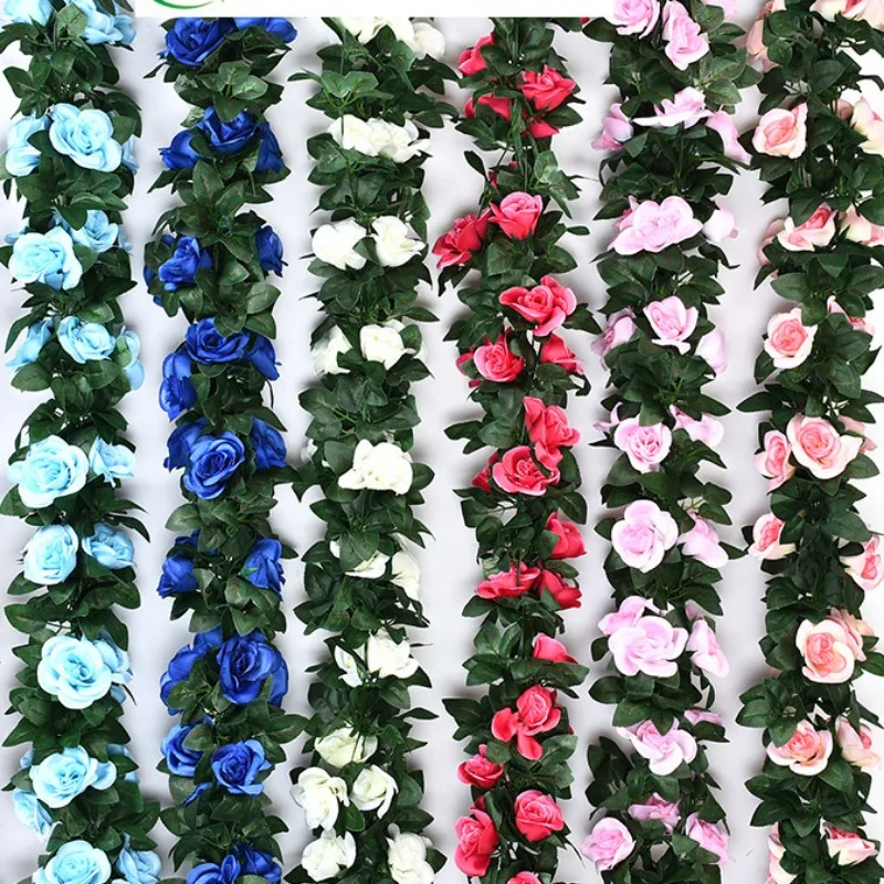 250 Cm 45 Flowers Silk Roses Wedding Decoration Ivy Vine Artificial Flowers Arched Decoration with Green Leaves Wall