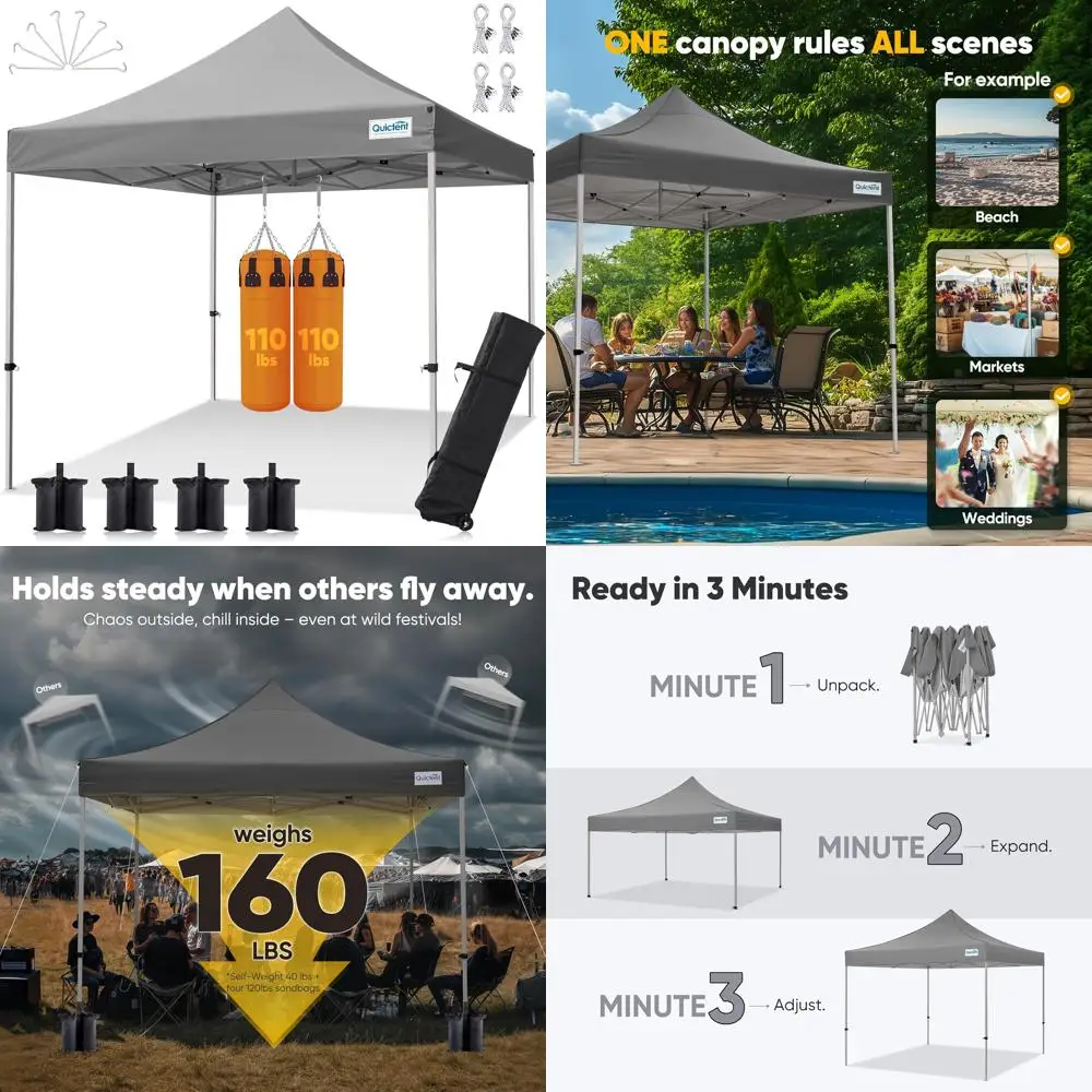 

Heavy Duty 10x10 Pop Up Canopy Tent - Waterproof, Commercial Outdoor Canopies, Easy Setup, 11ft Interior Height, Suitable for Va