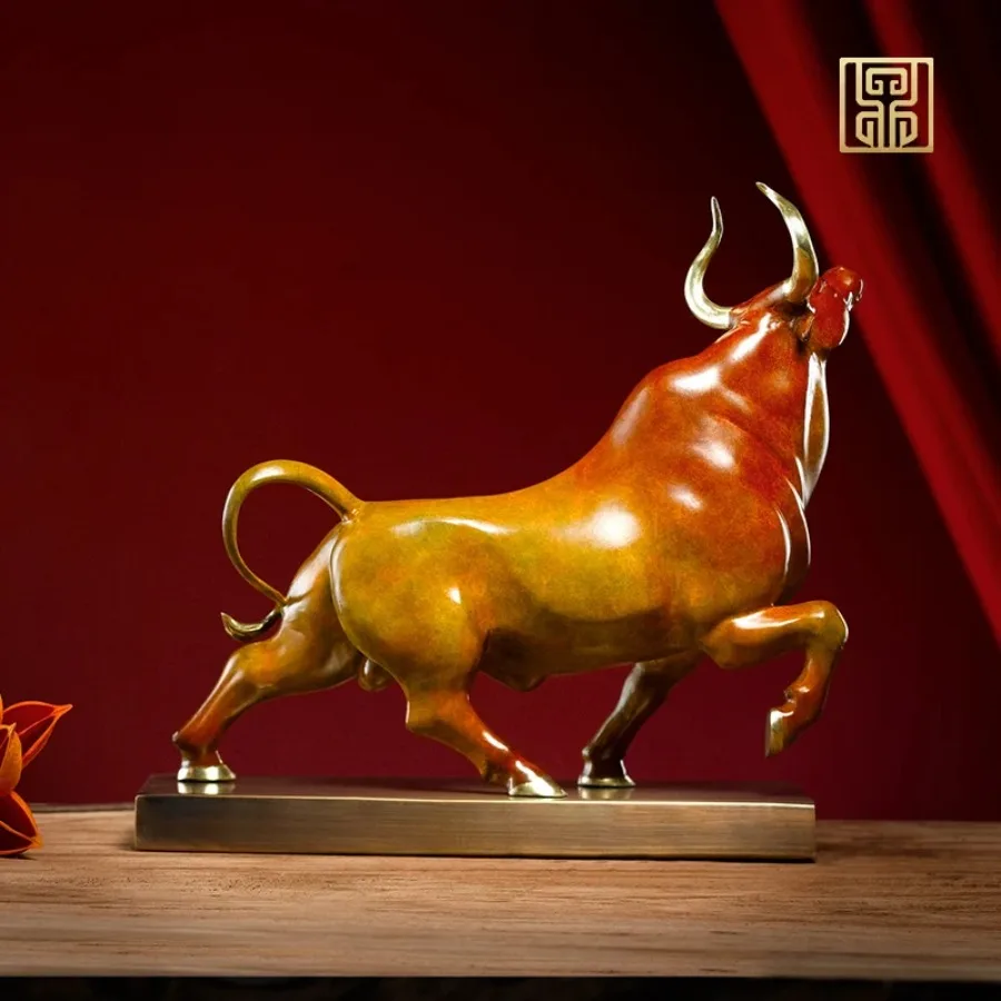 Lucky Brass Bull Statue Copper Wall Street Cow Home Office Desk Feng Shui Decor Wealth Money Drawing Gift For Business Success - view 3