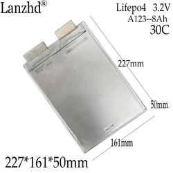 1-10pcs Lifepo4 3.2V 30C High A123 Lipo Battery 8Ah Pouch Cell AMP20M1HD-A For Racing Car Electric Motorcycle 227*161*50mm
