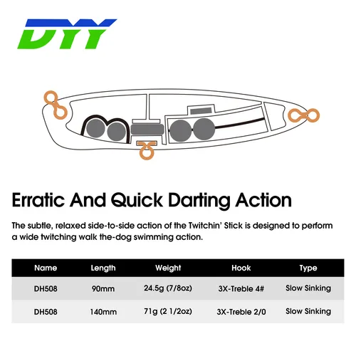 Imagen 2 del producto DYY-señuelo de pesca Stickbait duro, Wobbler de lápiz de hundimiento lento, andador de perros, cebo duro Artificial para pesca de lubina, 9cm,24,5g,14cm,71g
