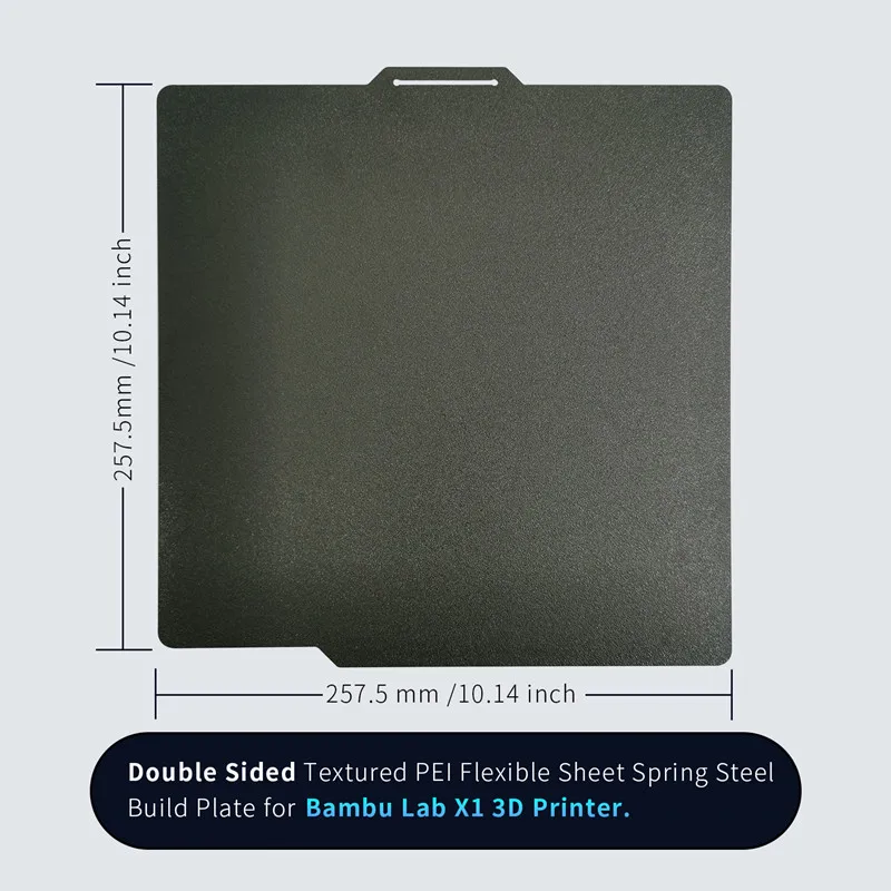 ENERGETIC PEI Sheet for Bambu Lab X1/X1C/P1P/A1 Build Plate Spring Steel Flexible Platform 257x257mm Double Sided Textured Pro