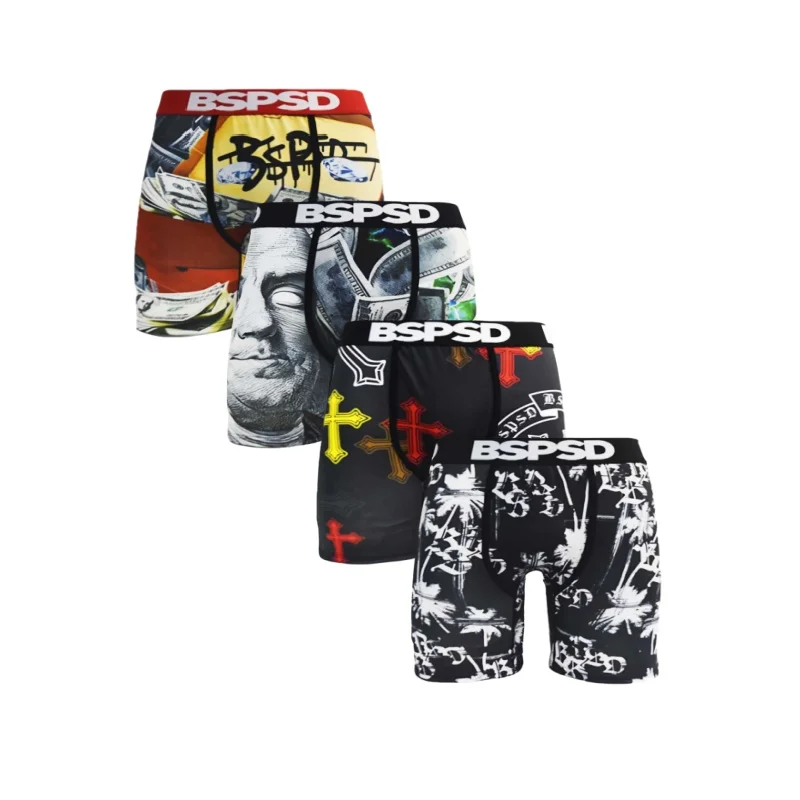 4Pcs Men Underwear Boxers Sexy Printed Boxershorts Breathable Mens Briefs Trunks Plus Size Man Swimming Underpants Men's Panties