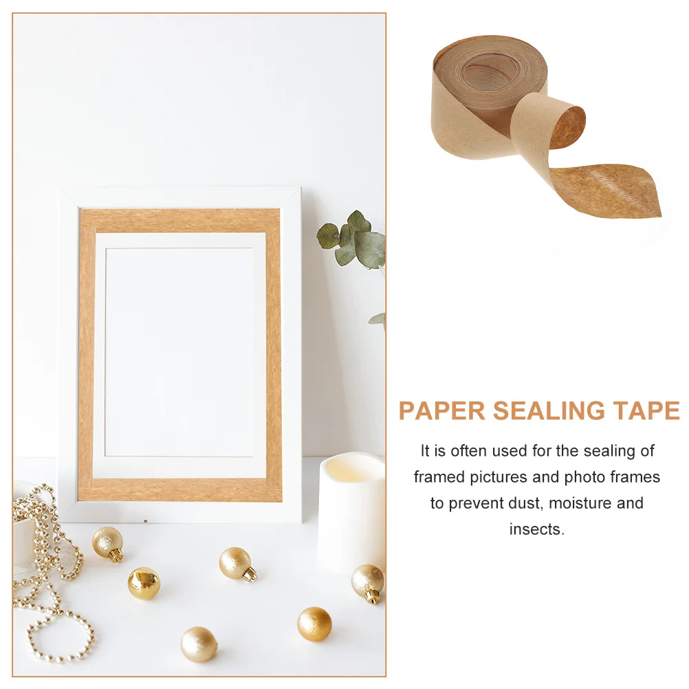 2 Rolls Waterproof Kraft Paper Tape Multi-Function Sealing Tape for Photo Frame Protection Dust Moisture Resistant Off