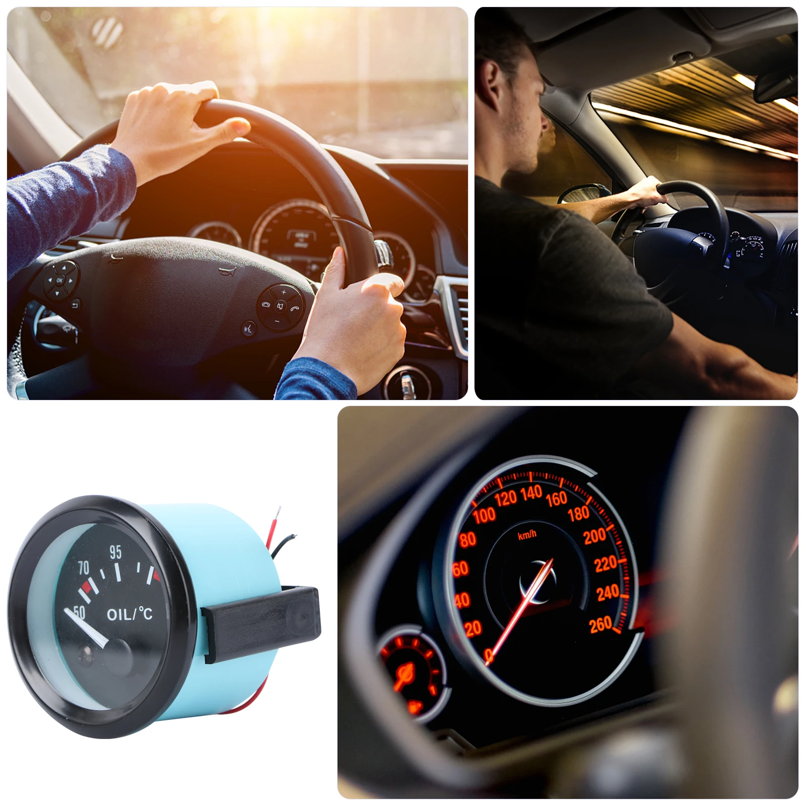 

52Mm Black Temperature Gauge Led White Light Stainless Steel Celsius Temperature Table 50-150 Degree Automotive Thermometer