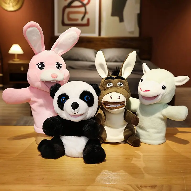 12 Styles Animals Plush Hand Puppet Toy Cute Panda Bear Rabbit Donkey Cattle Stuffed Doll Telling Playing Doll Birthday Gifts