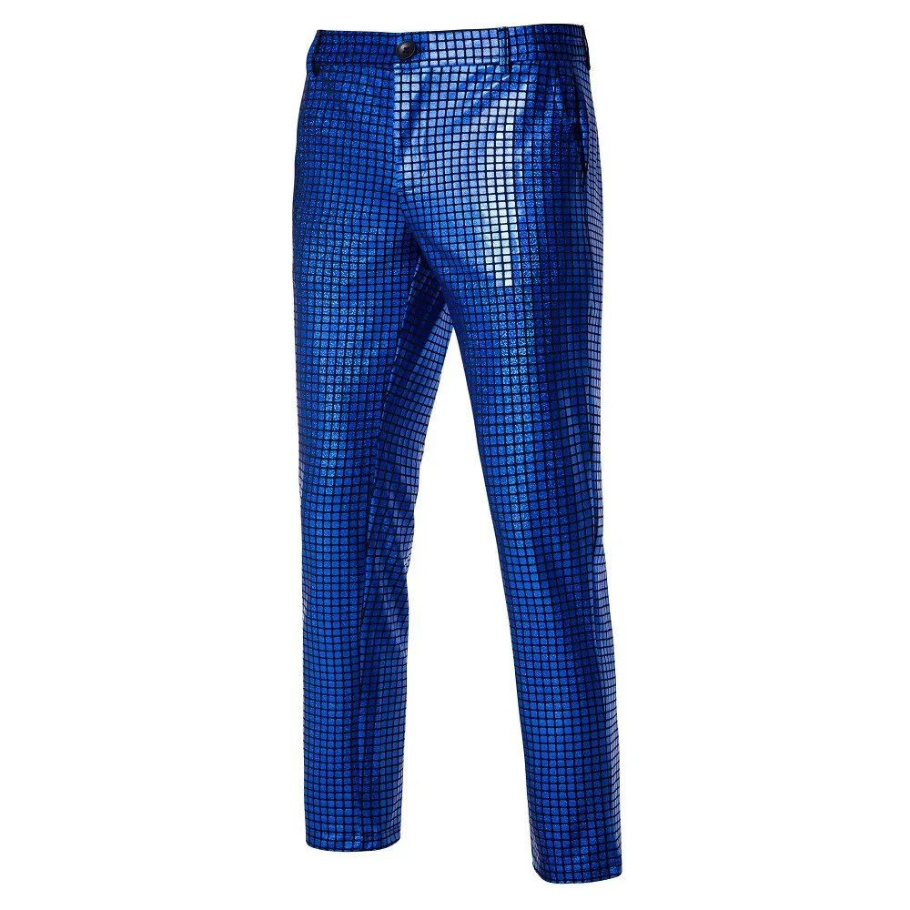 2024 New Silver Plaid Suit Pants Men\'s Fashion Trousers Black Blue Green Pantalones Hombre Fashion Casual Pant S-XXXL