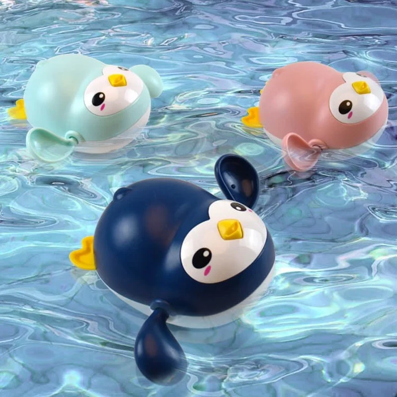 

Cute Penguin Baby Bathroom Bath Tub Shower Clockwork Swimming Toddler Play Water Little Animal Bathing Toys For Kids