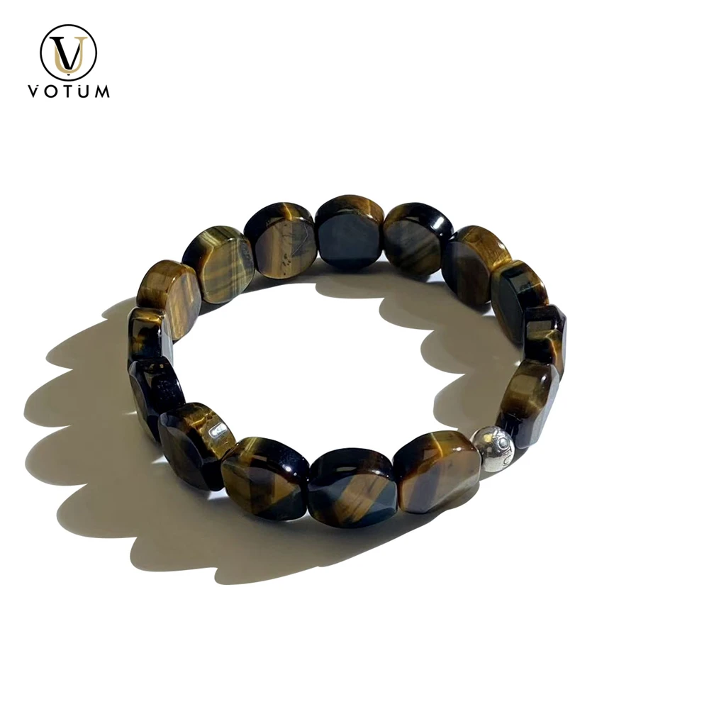 

Votum Natural Yellow Tiger's Eye Beaded Bracelet 925 Silver Lucky Gift for Man Handmade Solar Plexus Chakra Stone Women Jewelry
