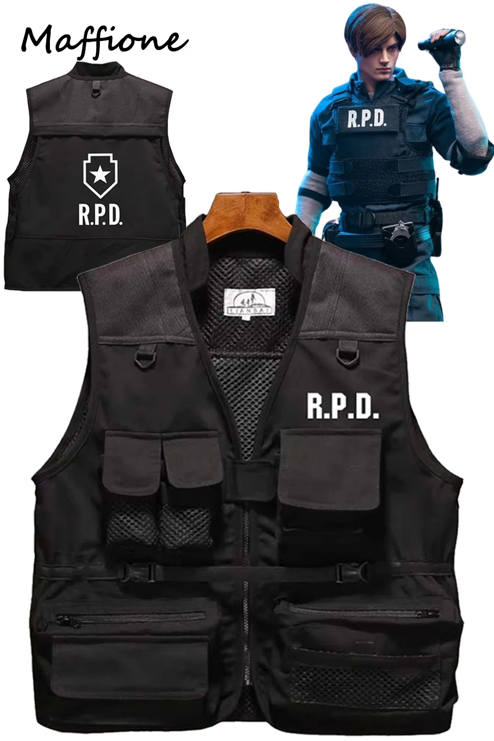 

RPD Cosplay Black Vest Costume Game Resident Cospalay Evil Roleplay Outfit Male Sleeveless Jacket Halloween Disguise Unisex Suit