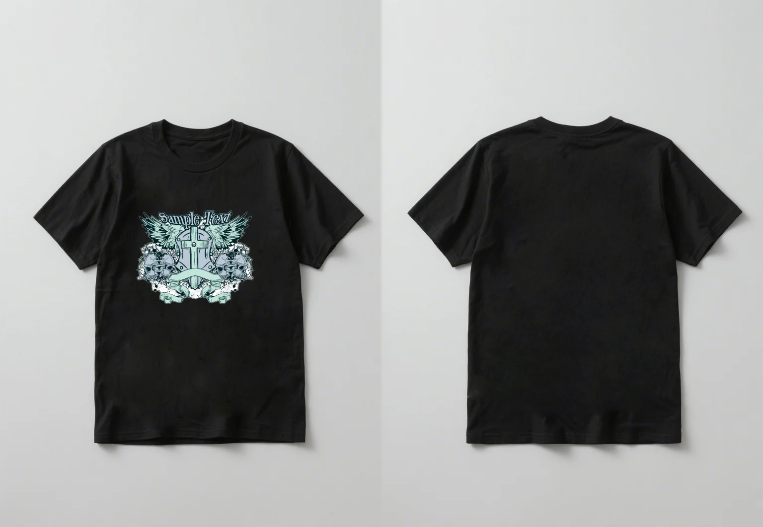 เสื้อเชิ้ตแขนสั้นสไตล์ใหม่ปี 2025 ที่ได้รับความนิยม พร้อมลายพิมพ์ส่วนตัวของหลุมศพหัวกะโหลกและดาบ มีลักษณะลำลอง หลวม และใช้งานได้หลากหลาย